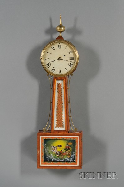 Appraisal: Mahogany Patent Timepiece or Banjo Clock with cross-banded frames enclosing