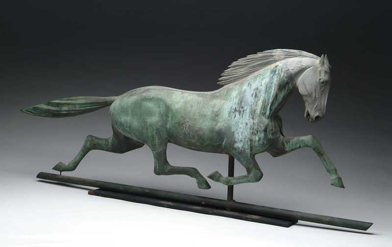 Appraisal: SIGNED CUSHING WHITE RUNNING HORSE WEATHERVANE Copper full-bodied horse has