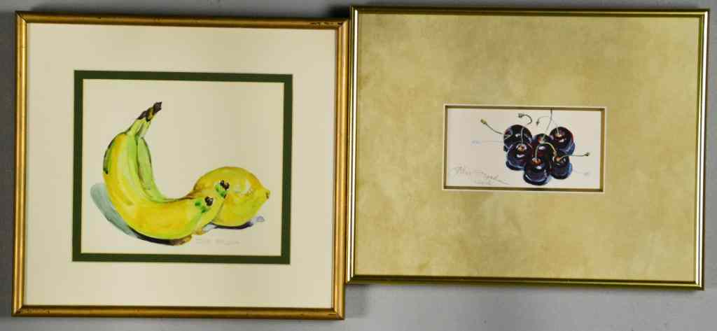 Appraisal: Watercolors by John DroskaWatercolors of banana and cherries on paper