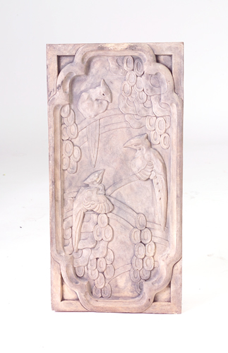 Appraisal: GRUEBY Rare and large unglazed vertical panel with three stylized