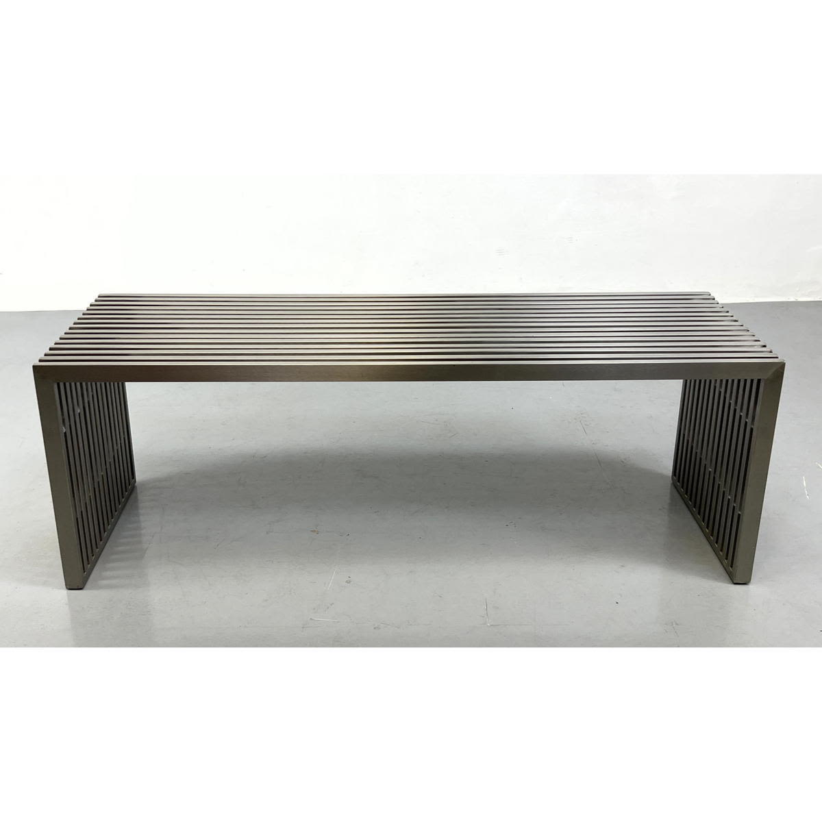 Appraisal: Stainless Slat Bench Coffee Table Lucite Blocks alternate with stainless