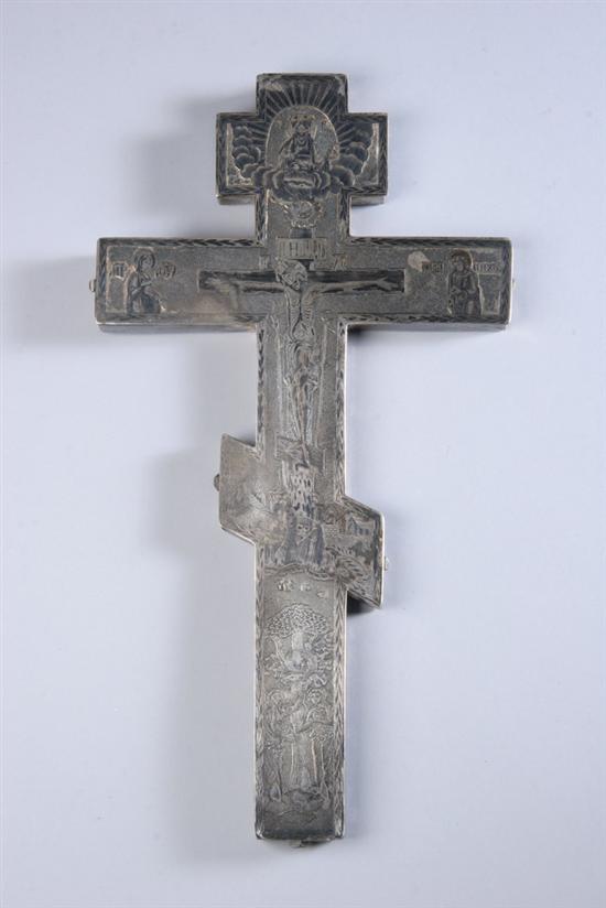 Appraisal: RUSSIAN SILVER AND NIELLO CROSS Moscow early-to-mid th century One