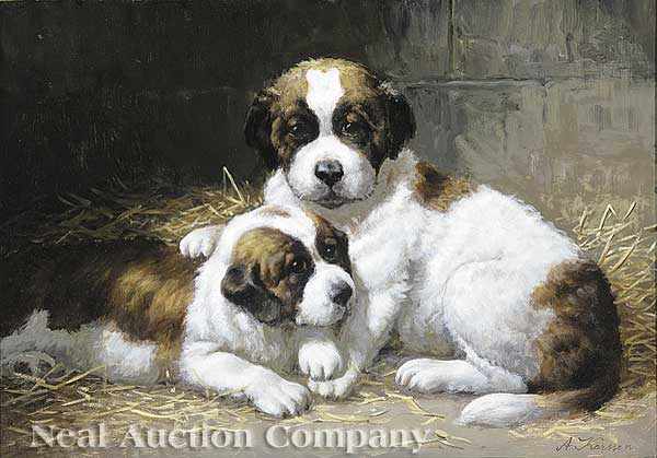 Appraisal: Anton Karsen Dutch b Protecting the Youngest Pup oil on