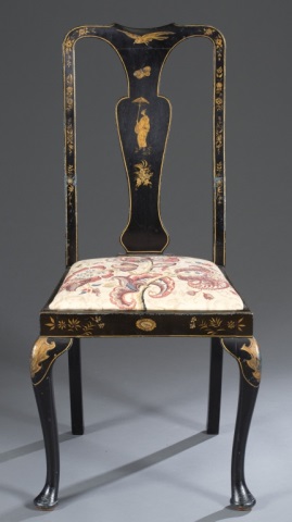 Appraisal: Queen Anne Style Japanned Side Chair Vasiform splat trapezoidal seal