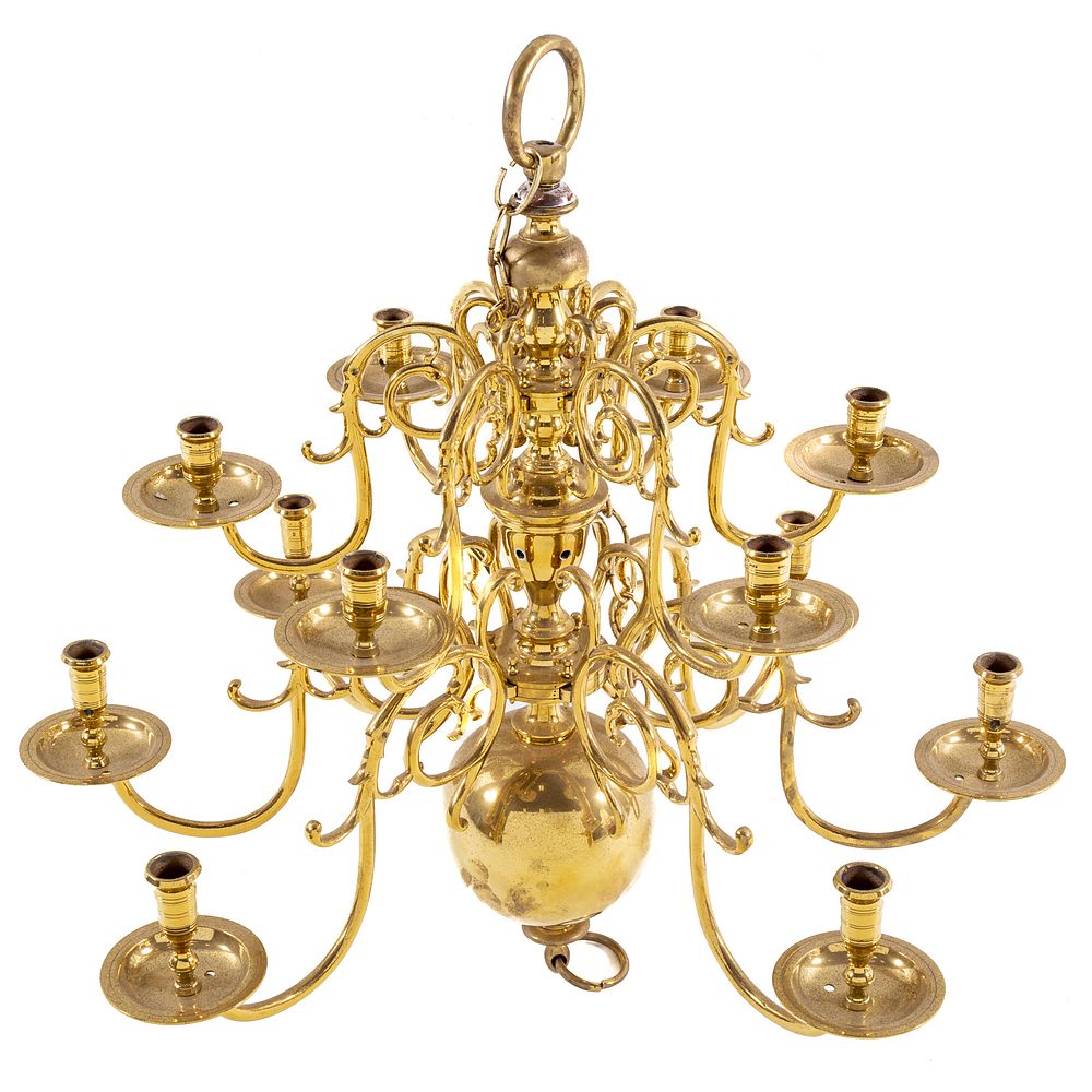 Appraisal: Dutch Manner Light Two Tier Brass Chandelier Spherical drop having