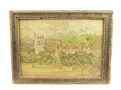 Appraisal: A th century needlework picture of a large house possibly