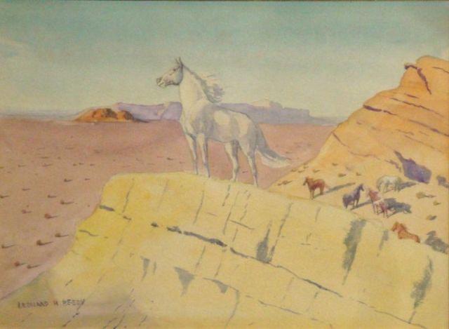 Appraisal: REEDY Leonard Watercolor of White Stallion and wild horses Signed