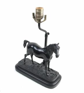 Appraisal: Bronze Horse Table Lamp Sculpted bronze horse on a rectangular