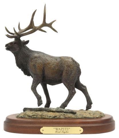 Appraisal: Patinated bronze wildlife sculpture Wapiti signed at base Rick Taylor