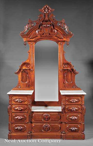 Appraisal: An American Renaissance Carved and Burl Walnut Bedroom Suite c