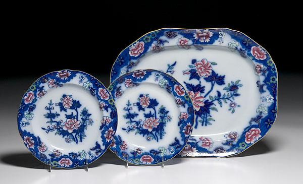 Appraisal: COPELAND GARRETT FLOW BLUE PLATTER AND PLATES English ca -