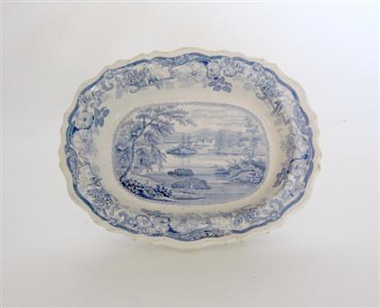 Appraisal: Historical medium blue transferware open vegetable clews cobridge - Decorated