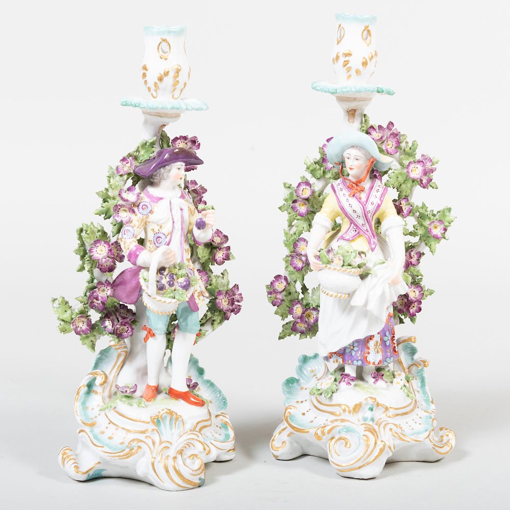 Appraisal: Pair of Samson Porcelain Figural Candlesticks Each with spurious gilt