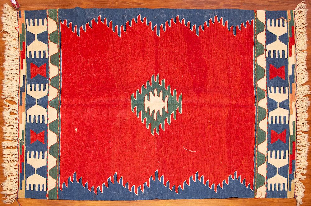 Appraisal: Turkish Kilim Rug x hand woven wool foundation Condition Absence