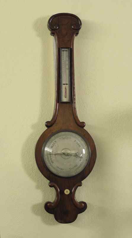 Appraisal: MAHOGANY WHEEL BAROMETER Appears to be English silvered dial and