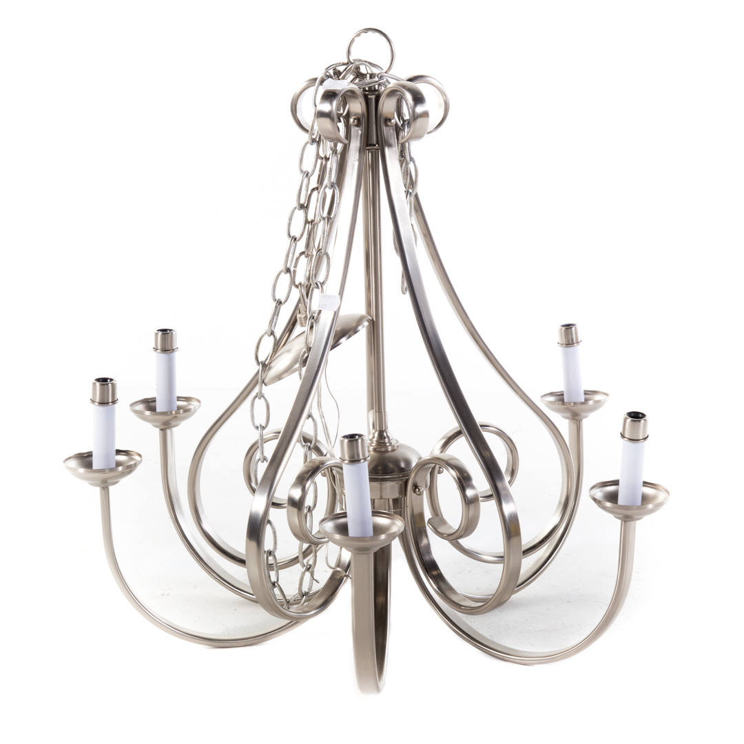 Appraisal: Contemporary nickel five-light chandelier in H