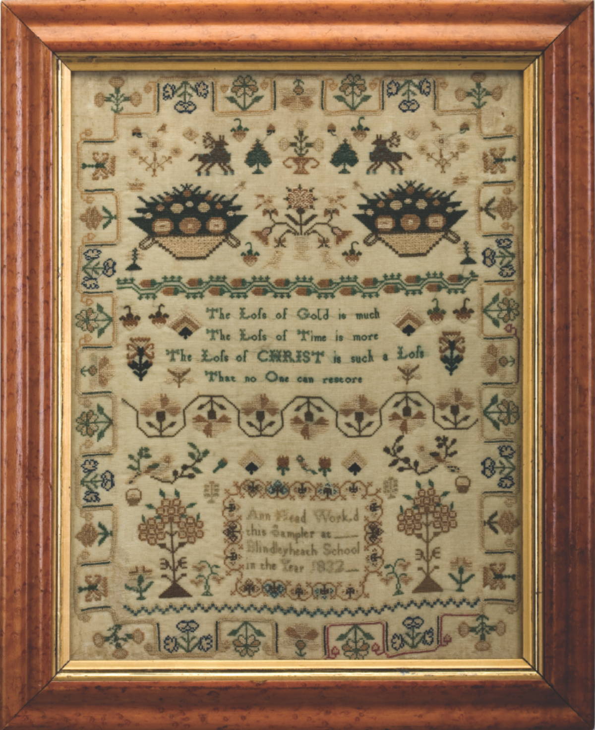 Appraisal: ENGLISH NEEDLEWORK SAMPLER WITH ELABORATE FLORAL BORDER WORKED BY ANN