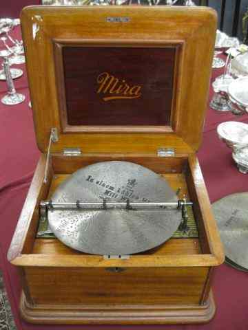 Appraisal: Mira Victorian Disc Music Box single comb zither attachment walnut