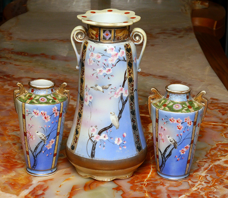 Appraisal: PIECE IMPERIAL NIPPON HAND PAINTED VASES pieces total each marked