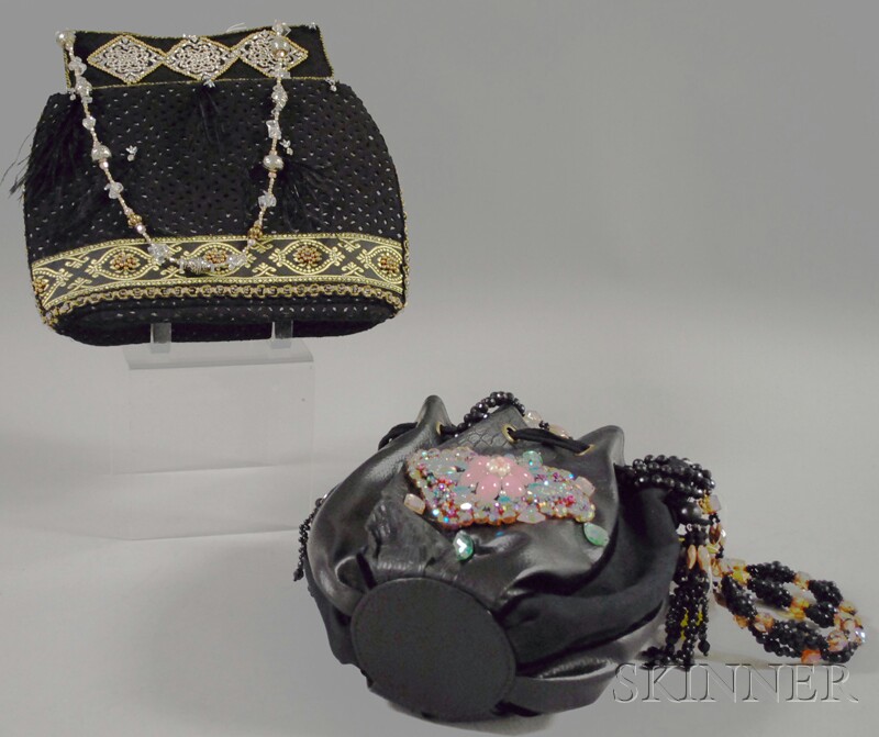 Appraisal: Two Later Mary Frances Beaded Black Purses a leather purse