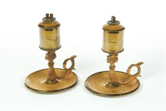 Appraisal: PAIR OF BRASS CHAMBER LAMPS American st half- th century