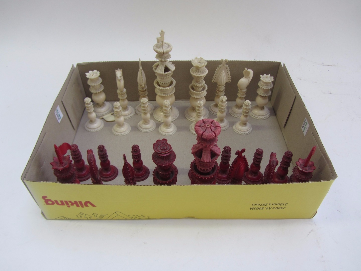 Appraisal: A th century Indian ivory chess set of ornately cast