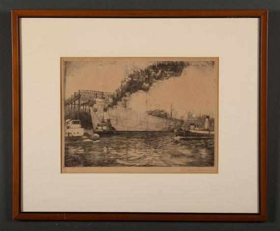 Appraisal: Don Swann American - Busy Baltimore Harbor etching ed signed