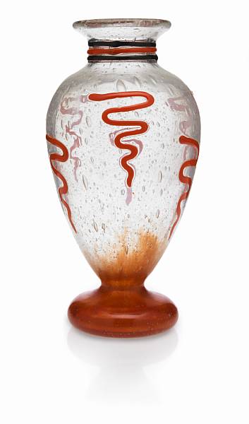 Appraisal: Schneider applied glass footed vase circa inscribed Schneider France height