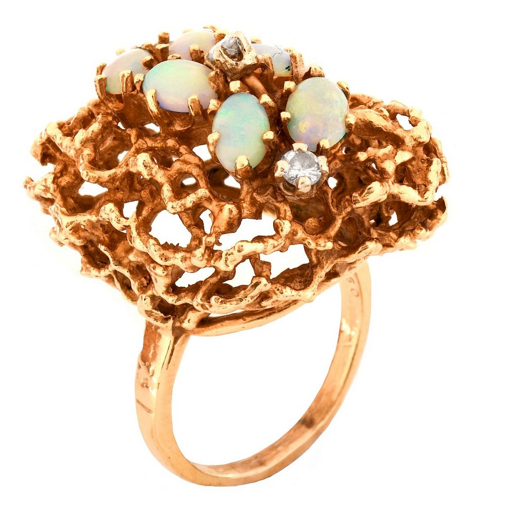 Appraisal: Vintage Opal Diamond and K Ring Vintage Oval Cabochon Opal