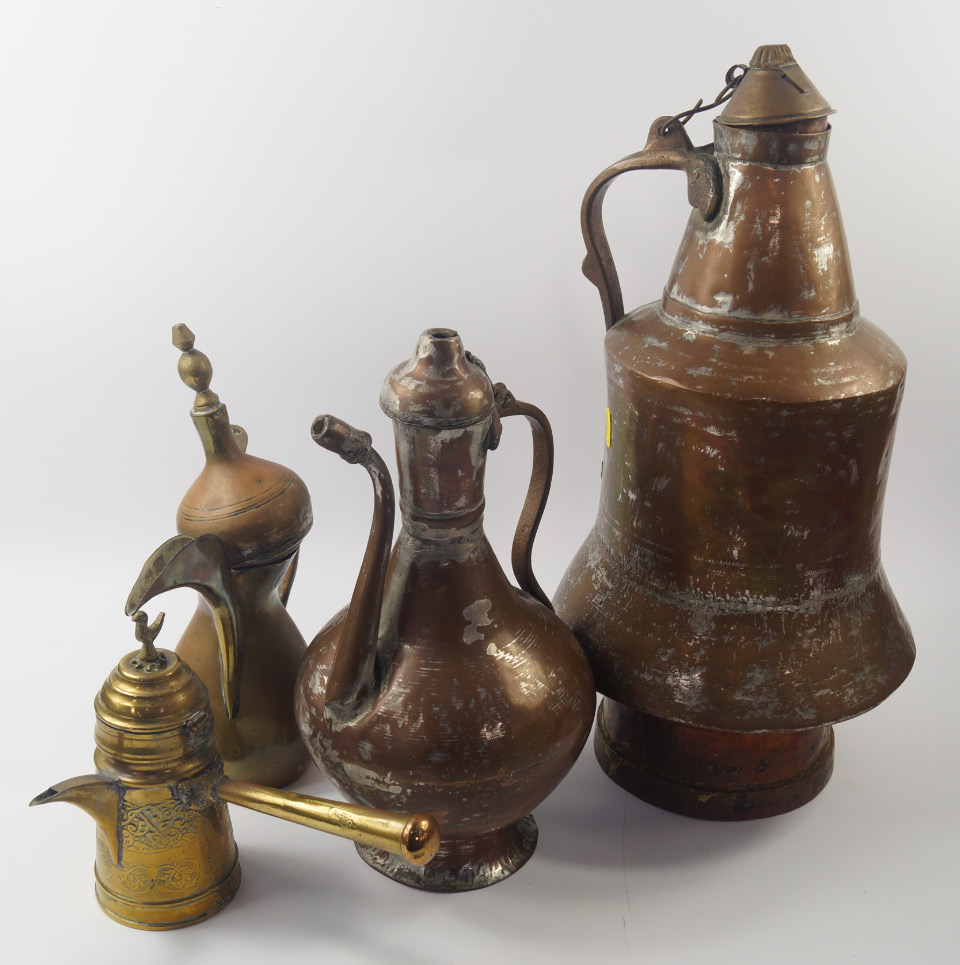 Appraisal: Middle Eastern brass and copper lidded jugs and coffee pots