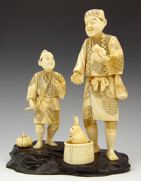 Appraisal: MULTI PIECE CHINESE CARVED IVORY FIGURES To include Man holding