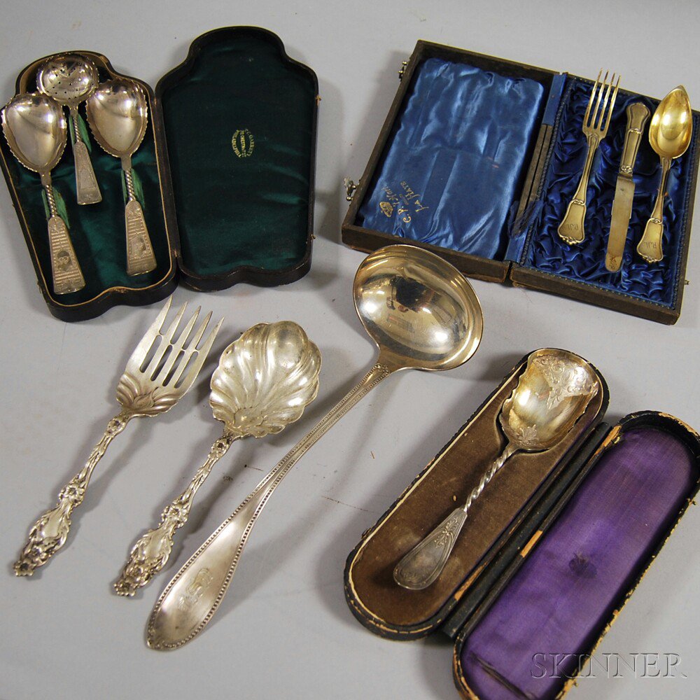 Appraisal: Ten Sterling Silver and Silver-plated Flatware Serving Items a cased