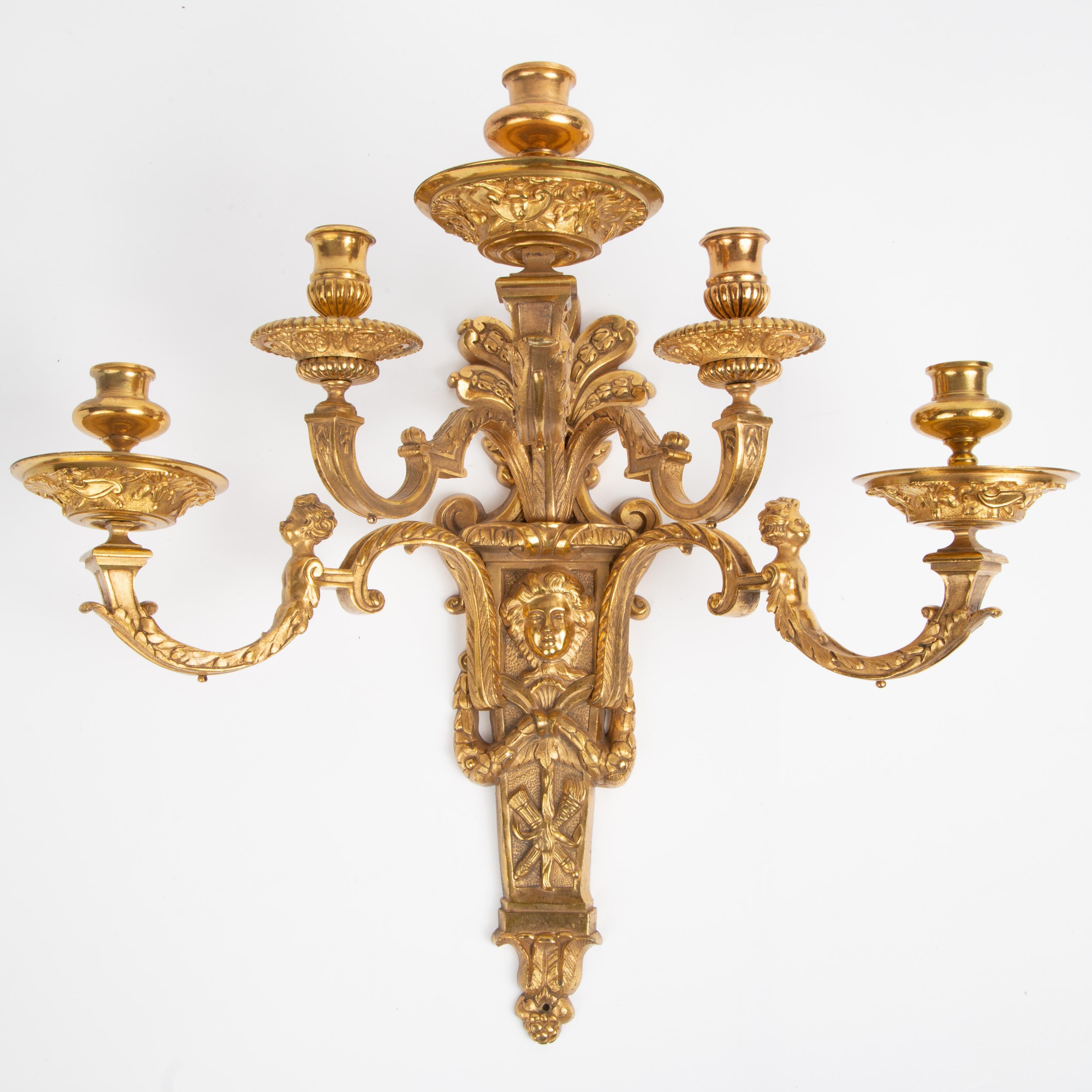 Appraisal: TH C FRENCH GILT BRONZE WALL SCONCE A large finely