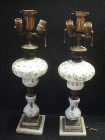 Appraisal: Pair of Bohemian Glass Lamps on Marble Bases From a