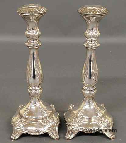 Appraisal: Pair of weighted Austrian silver candlesticks with hallmarks ''h