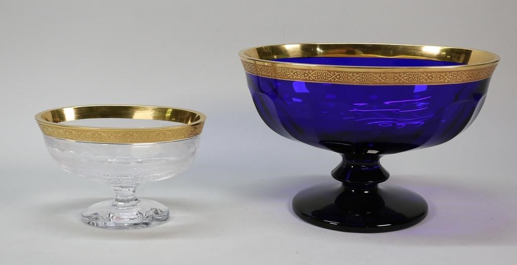 Appraisal: Moser Czech Republic - glass pedestal bowls Cobalt pedestal center