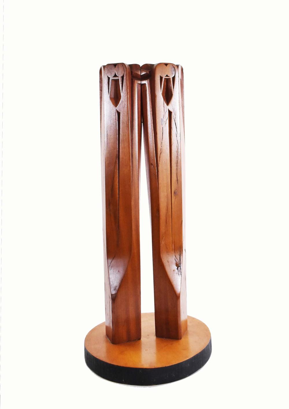 Appraisal: MODERNIST CARVED WALNUT ABSTRACT COUPLE SCULPTUREUntitled monogrammed dated on a