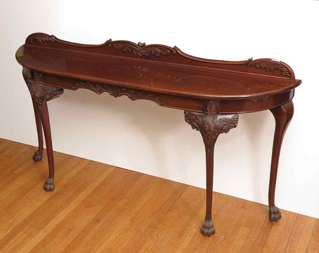 Appraisal: CHIPPENDALE STYLE HANDCARVED HONDURAN MAHOGANY SIDE TABLE HUNTBOARD BY DONALD