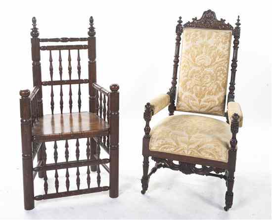 Appraisal: A Renaissance Revival Armchair having a carved crest over the