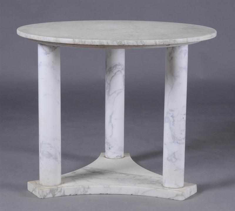 Appraisal: DIRECTOIRE STYLE GRAY VEINED MARBLE CENTER TABLE The circular top