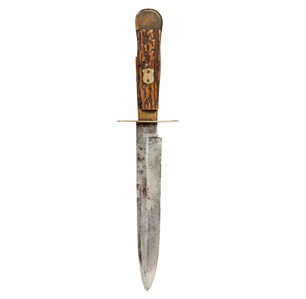 Appraisal: Stag Handled Bowie Knife by Jonathan Crookes Sheffield Stag handled