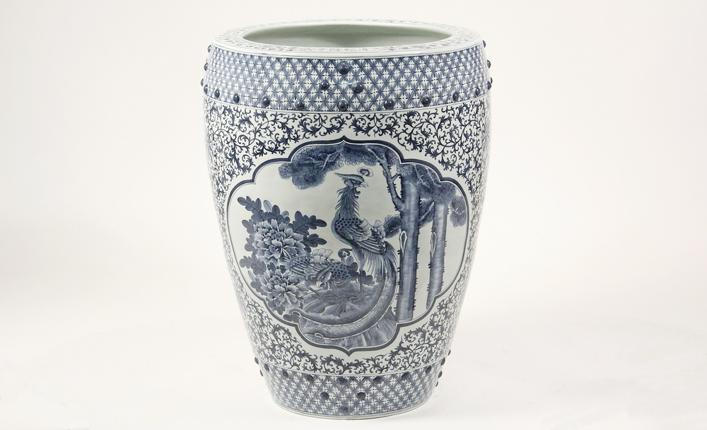 Appraisal: MONUMENTAL CHINESE PORCELAIN FISHBOWL PLANTER - Blue White Canton Export