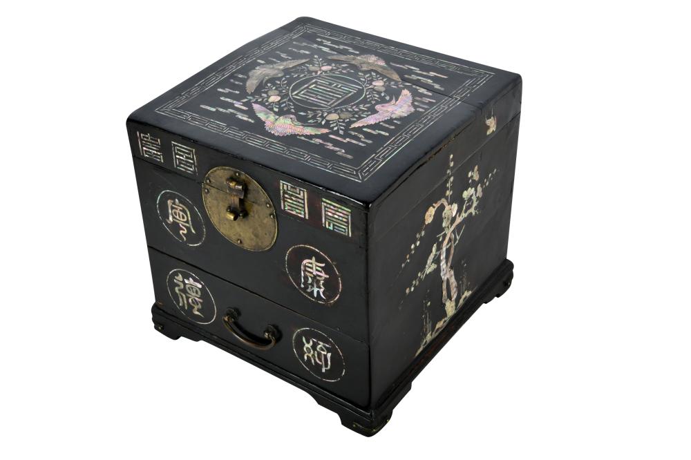 Appraisal: KOREAN STORAGE BOXblack lacquer with mother of pearl inlay and