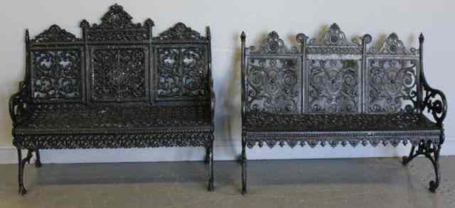 Appraisal: Victorian Wrought Iron Benches Painted black and in good condition