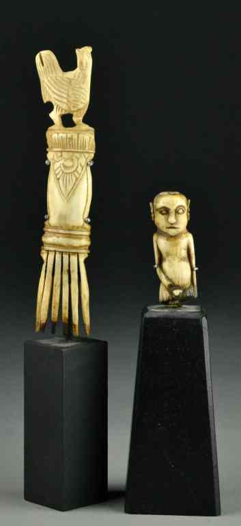 Appraisal: African Ivory or Bone CarvingsOne depicting a hair piece with