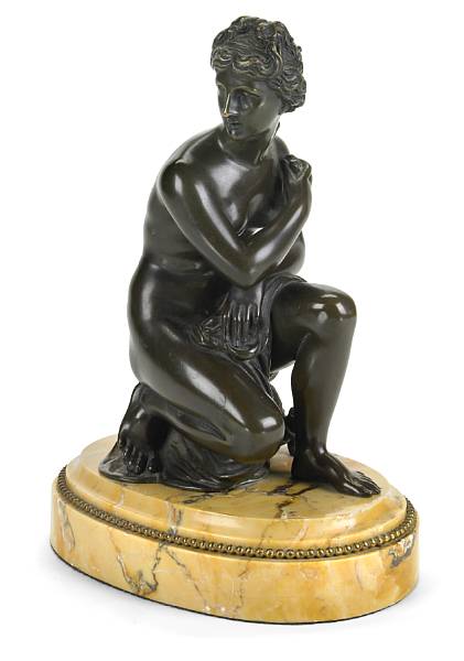 Appraisal: A patinated bronze figure of the Crouching Venus after a