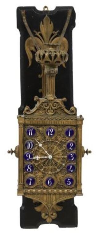 Appraisal: French wall-mounted clock th c bronze case individual cobalt enameled