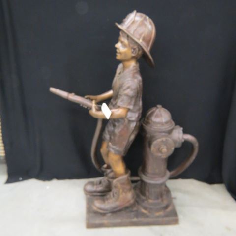 Appraisal: Bronze Figural Fountain of a Boy Fireman tall fine detail