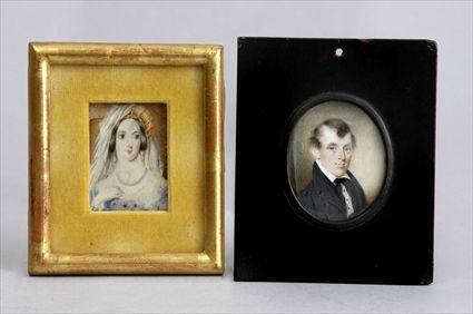 Appraisal: TWO PORTRAIT MINIATURES Watercolors on ivory the first rectangular of