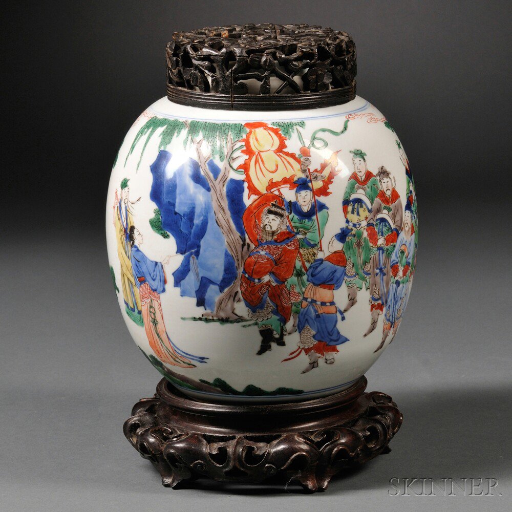 Appraisal: Export Doucai Caddy China th century depicting a group of